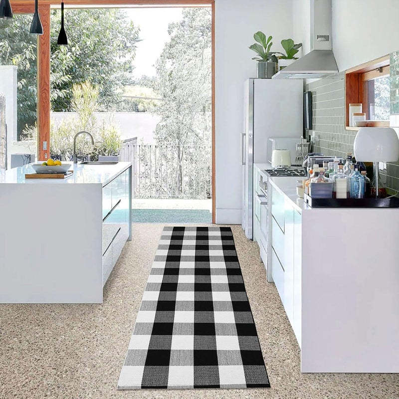 KOZYFLY Buffalo Plaid Rug 2x6 Ft Black and White Runners for Hallways Washable Checkered Rug Cotton Kitchen Runner Carpet Runner Rugs for Entryway Bedroom Living Room Farmhouse Runner Rug - Image 2